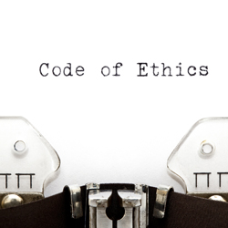 The words Code of Ethics typed on a page