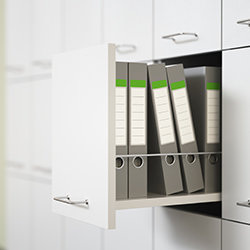 An open filing cabinet drawer